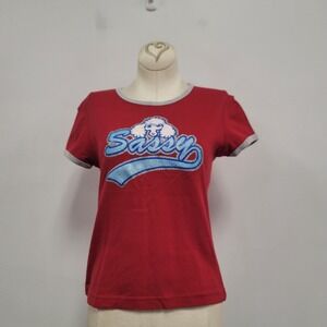 Vtg No Boundaries Womens Y2K Baby Tee Sassy Shirt Size M Juniors Red 90s Graphic